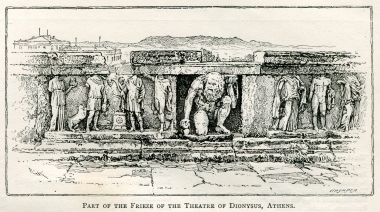 Ανάγλυφα από το υποσκήνιο του Θεάτρου του Διονύσου, στη νότια κλιτύ της Ακρόπολης.