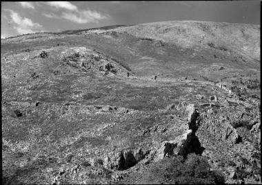 Mountain view with fortified stone walls