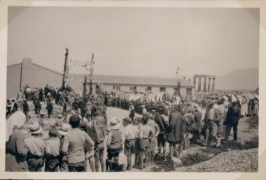 Old Corinth. Dedication of museum. People waiting for the festivities to begin