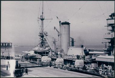 Battleship in the harbour of Peiraeus