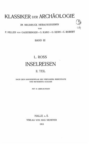 Reisen auf den griechischen Inseln des agaischen Meeres /  von Ludwig Ross.