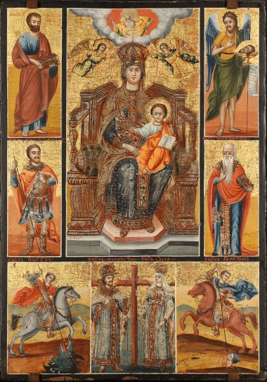 Our Lady the Vrefokratousa, Enthroned, with saints