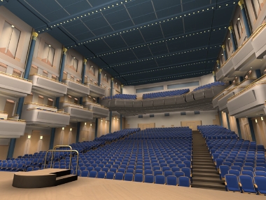 3D visualization of the square, the loges and the balcony of the Friends of Music Hall (Building M1)