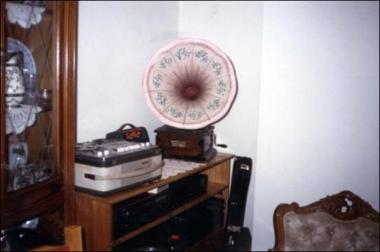 Lesbos Island (Skoutaros) 1997: The old gramophone of the musician Gianni Vougiouka