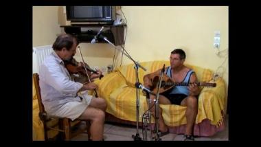 Ikaria Island (Mandria), 2008: Lefteris Poulis and Leonidas Tsantiris performing a sousta tune