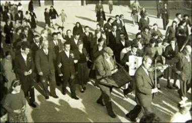 Lemnos Island, 1958: Musicians accompany the groom and the bride at the church