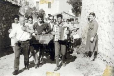 Lemnos Island (Kalliopi) 1966: Musicians accompany the groom in the church