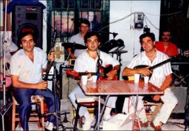 Chios Island (Lithi), 1989: Religious feast in a kafeneio (local traditional cafeteria)