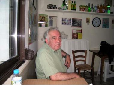 Chios Island (Dafnonas), 2006: The musician Nikos Giasemis in a kafeneio (local traditional cafeteria)