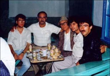 Chios Island (Elata), 1980: Musicians in a kafeneio (local traditional cafeteria)