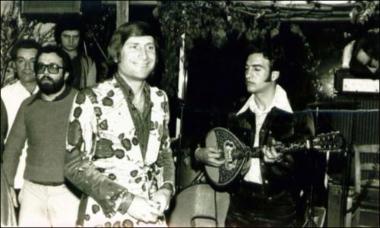 Chios Island (Vrontados), 1975: Musicians in the nightclub with Greek music called 