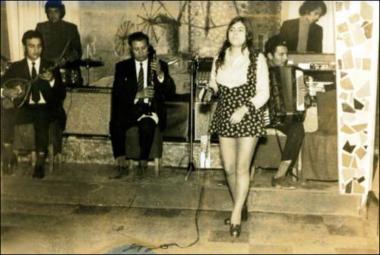 Chios Island (Vrontados), 1975: Musicians in the night club with Greek music called 