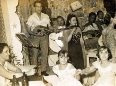 Chios Island (Vrontados), 1963: Musicians in the nightclub with Greek music called 