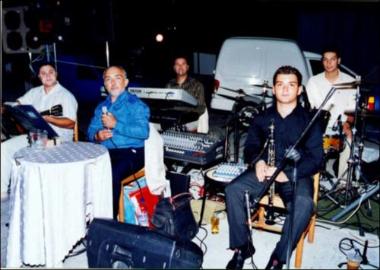 Chios Island (Vrontados), 2005: Musicians in a wedding folk feast (glenti)