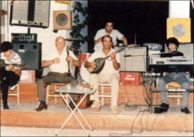 Chios Island (Sykiada), 1985: Musicians in a night club with Greek music