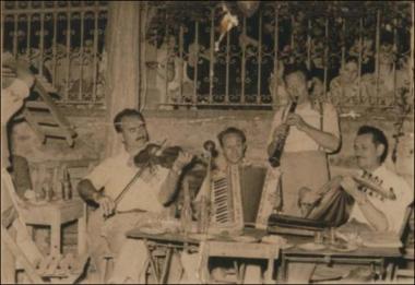 Chios Island (Dafnonas), 1950s: Musicians in a folk feast