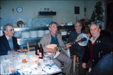 Lemnos Island (Agios Dimitrios), 1998: Spontaneous folk feast (glenti) in a kafeneio (local traditional cafeteria)