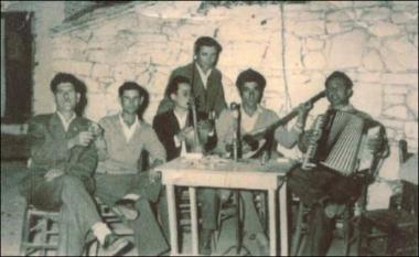 Lemnos Island (Agios Dimitrios), 1970: Musicians in a kafeneio (local traditional cafeteria)