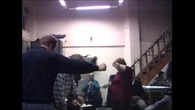 Lesbos Island (Kerameia), 1997: A band playing a zeibekiko during a revelry at a coffee shop