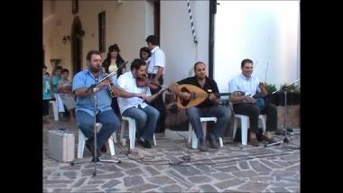 Chios Island (Monodendri), 1990: A band playing a karsilamas tune at an event