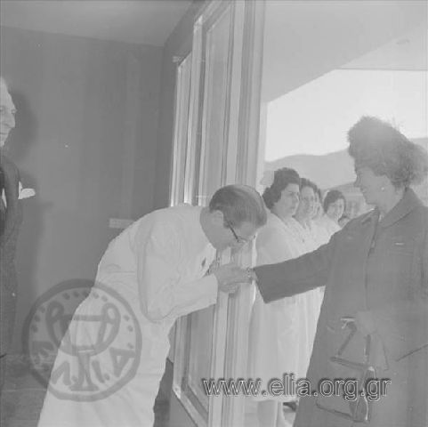 December 3, from the inauguration ceremony of the Agia Sofia General Children's Hospital in the presence of Queen Freideriki. The director of the hospital welcomes the Queen at the entrance of the hospital.