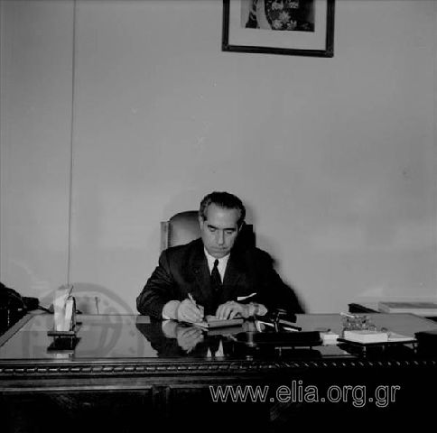 Angelos Angelousis, Deputy Minister for Public Works in the Centre Union government, in his office