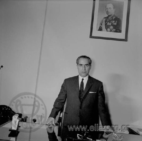 Angelos Angelousis, Deputy Minister for Public Works in the Centre Union government, in his office