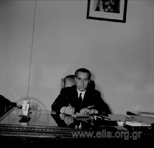 Angelos Angelousis, Deputy Minister for Public Works in the Centre Union government, in his office