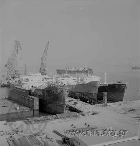 Repairing of ships in the Skaramanga Shipyards.