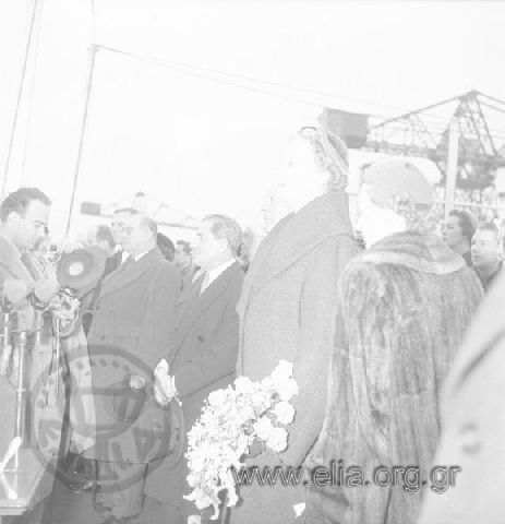 Stavros Niarchos at the ceremony for the launching of the tanker 