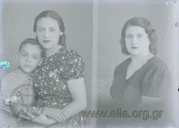 Portrait of two children, Portrait of a woman.