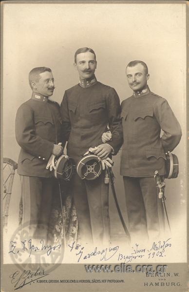 Ippokratis Papavasiliou, Xenophon Stratigos and Ioannis Metaxas attending the War Academy in Berlin