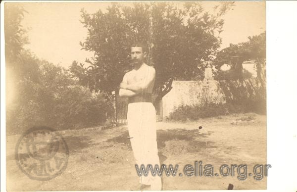 Cadet officer Sofoklis Dousmanis in a yard