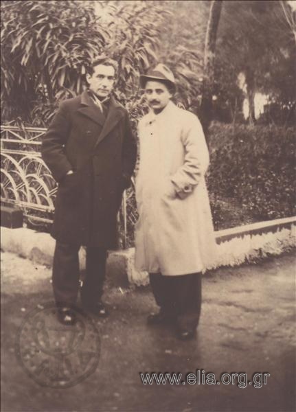 Nilos Kavvadias (1910-1975) an Thrasos Kastanakis in a park