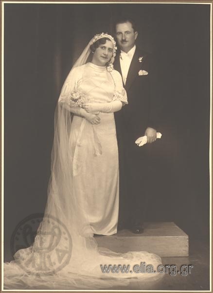 Portrait of a newly-wedded couple