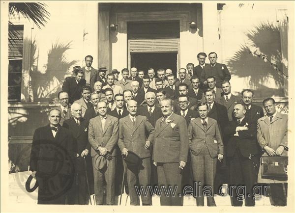 Konstantinos Kotzias with associates outside the Athens Town Hall