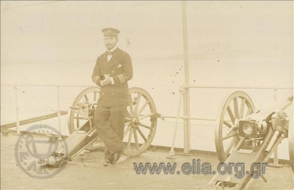 Sofoklis Dousmanis on board a battleship (Hydra, Spetses or Psara).