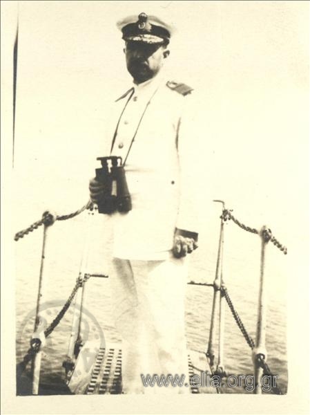 Royal Navy Captain Sofoklis Dousmanis on the deck of Battleship Averof