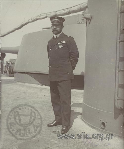 Royal Navy Captain Sofoklis Dousmanis on the deck of Battleship Averof