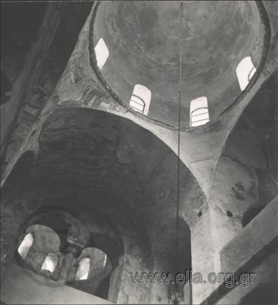 Interior view  of a church, frescos of the church.