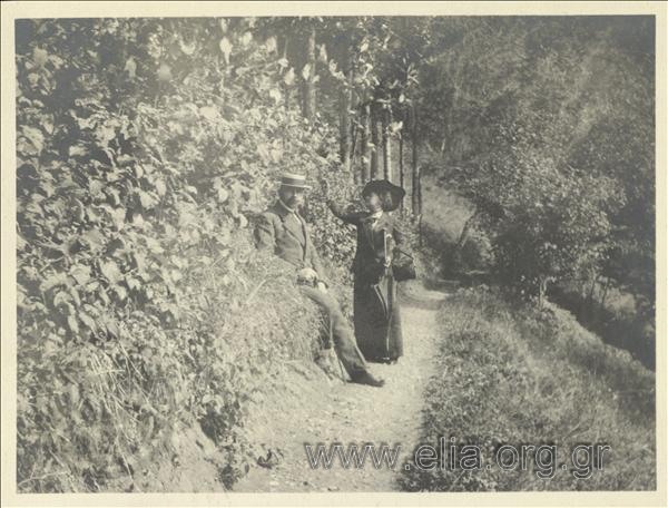 Nikolas Kalas' (1907-1988) parents Ioannis and Rosa on a road in a park