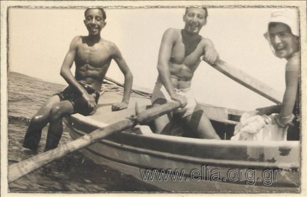 A group of friends in a boat.