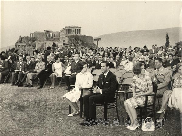 Theodoros Tourkovasilis with his daughter on an occasion at the Pnyka attended by the royal family