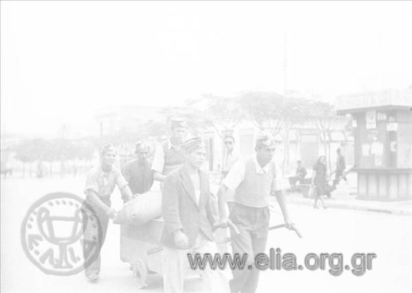 The Red Cross transports flour after the liberation.