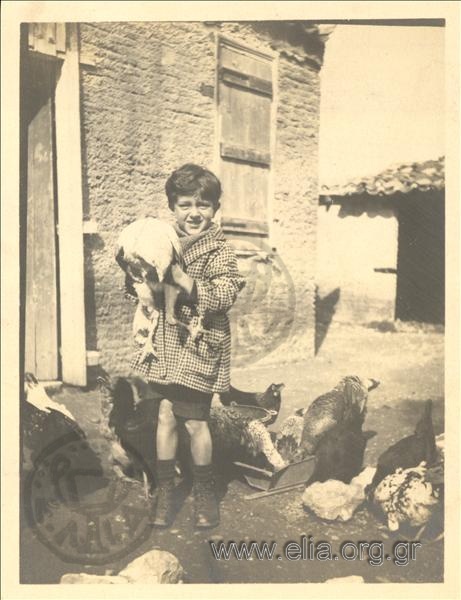 Alexandros and Alma Deligeorgis playing with animals in the yard