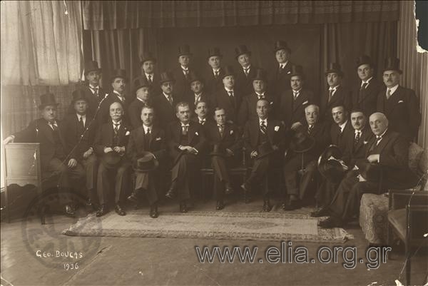 Members of the Municipal Council of the city of Athens. Among them A. Vichos.