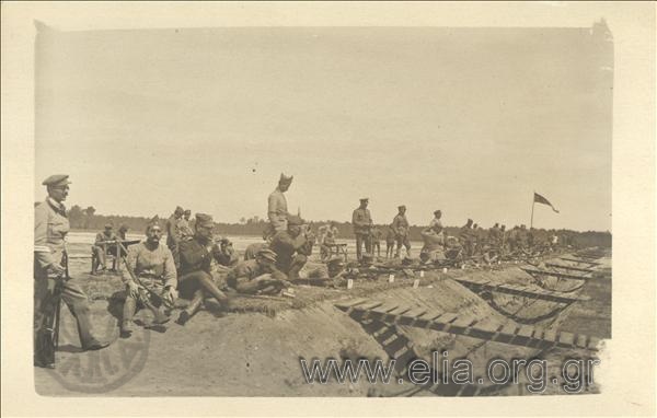 7th Olympic Games, Antwerp 1920. Firing competition with an army gun. At right, a Greek  sergeant.