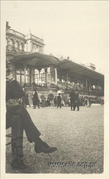 7th Olympic Games, Antwerp 1920. Stadium, daises. At right, a Greek  officer.