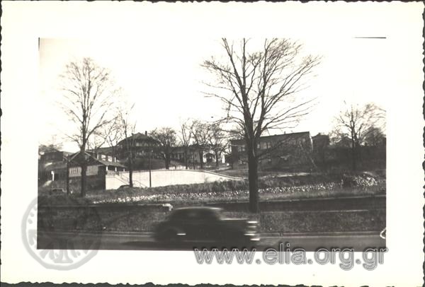 Street and passing car in America