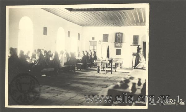 The Refectory (dining hall) of the Monastery of Konstamonitou. A Journey to Mt. Athos.